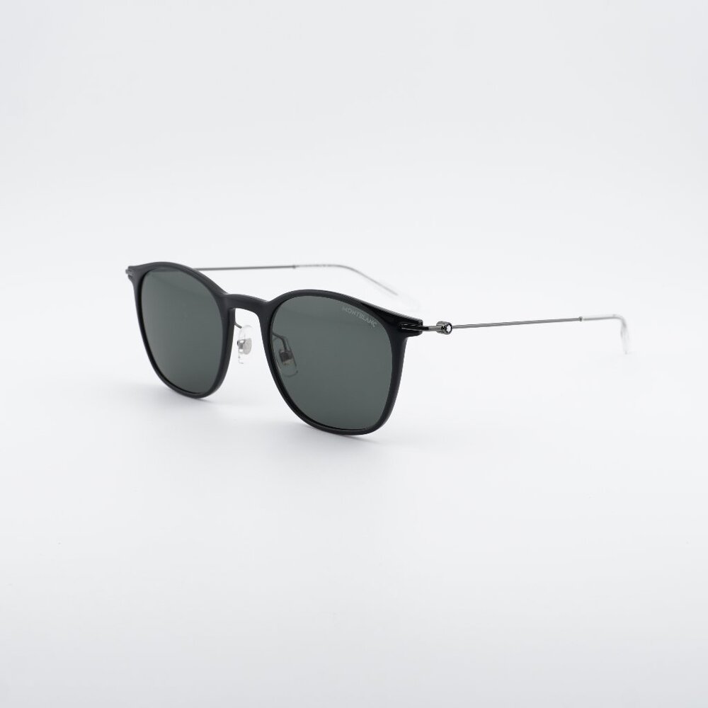 Montblanc MB0098S 010 Sunglasses Black / Silver Square Frame, Grey Lenses